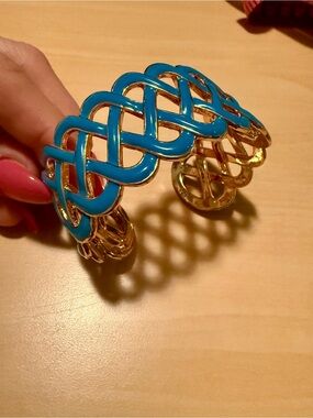 Gold Plated Blue Enamel Cuff Bracelet
